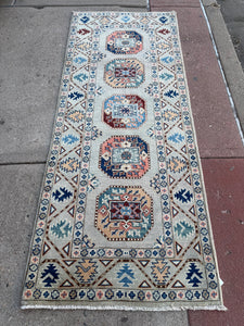 Hand Knotted Afghani Kazak Runner (2'8" x 6'6")