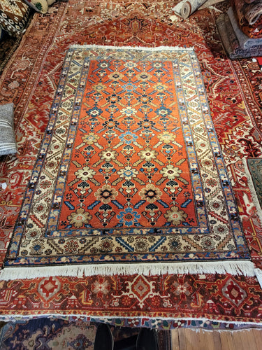 Vintage Hand Knotted Persian Mazlaghan (4'4
